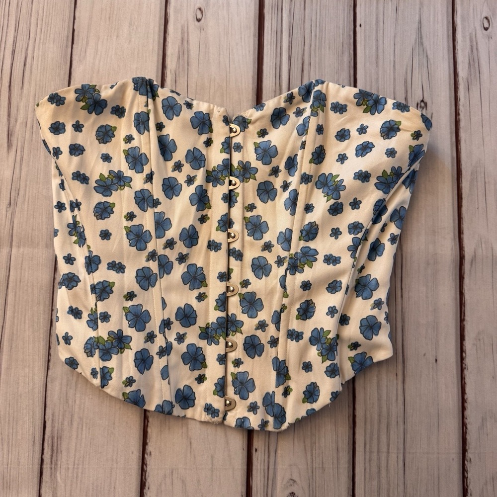 Princess Polly Floral Corset‎ Top Blue White Boned Bustier Womens US 4